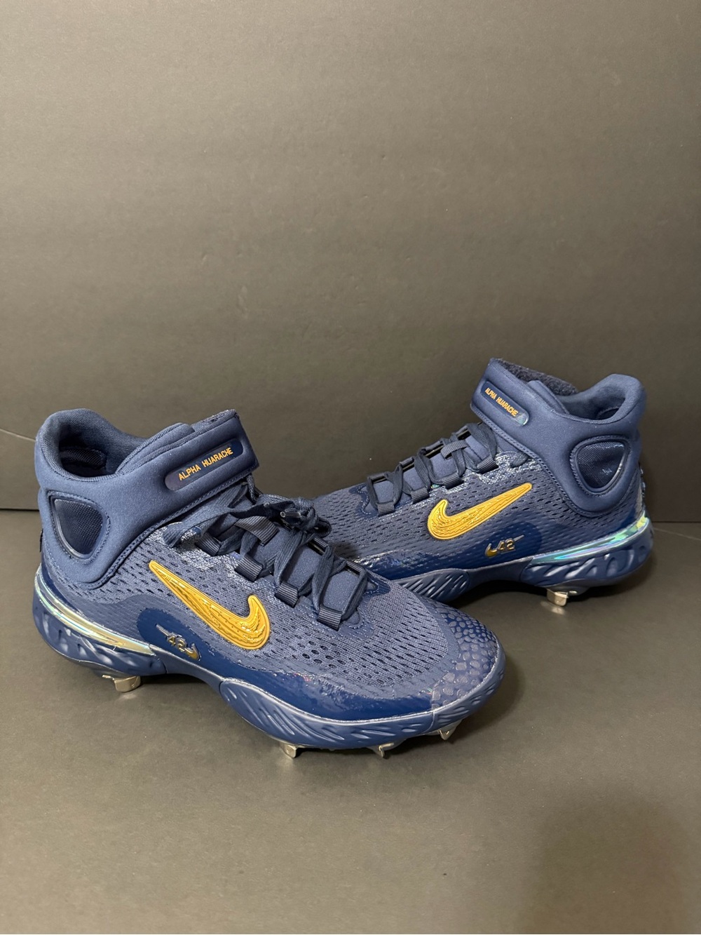 Sz 10 Men Nike Alpha Huarache Elite 4 Mid Jackie Robinson Baseball Cleats Blue
